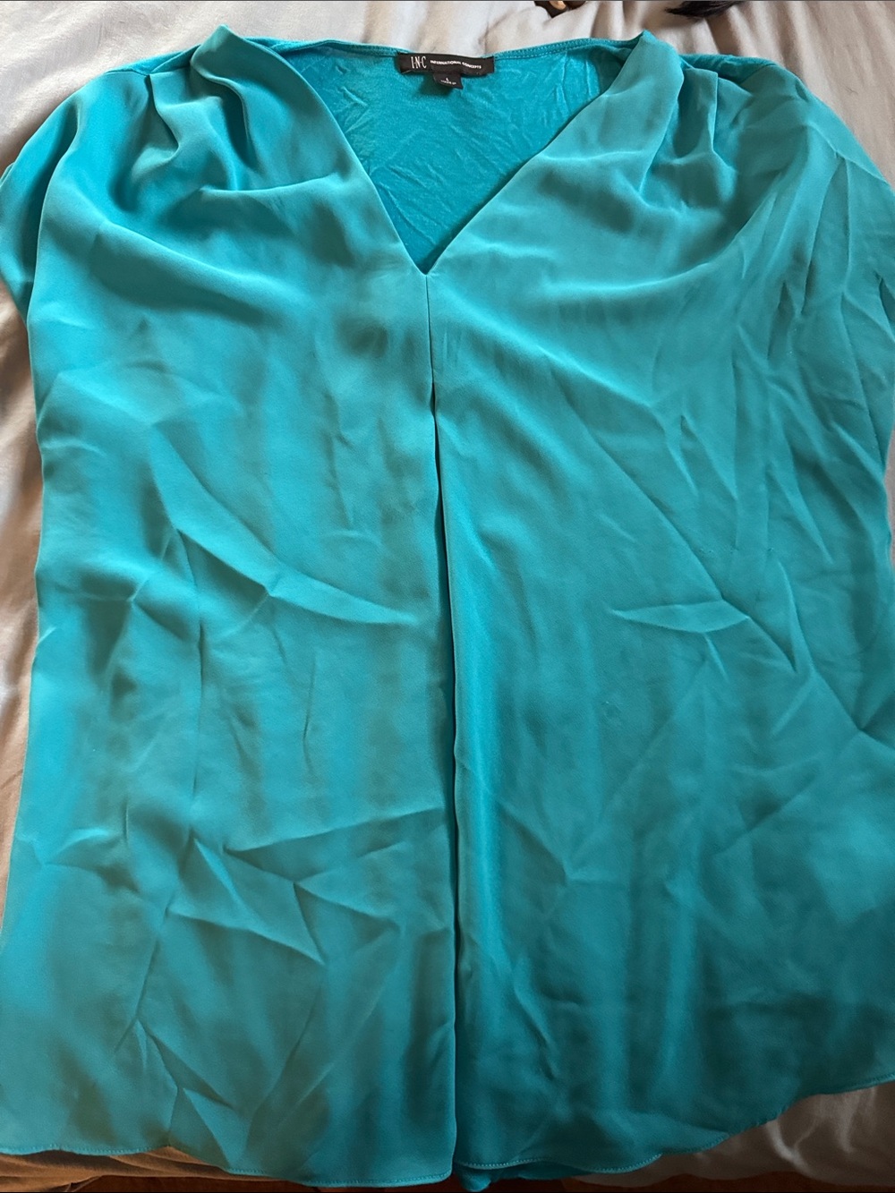 INC International Concepts Teal V-Neck Draped Blouse